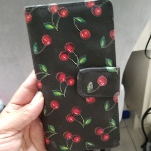 Cherry print black wallet